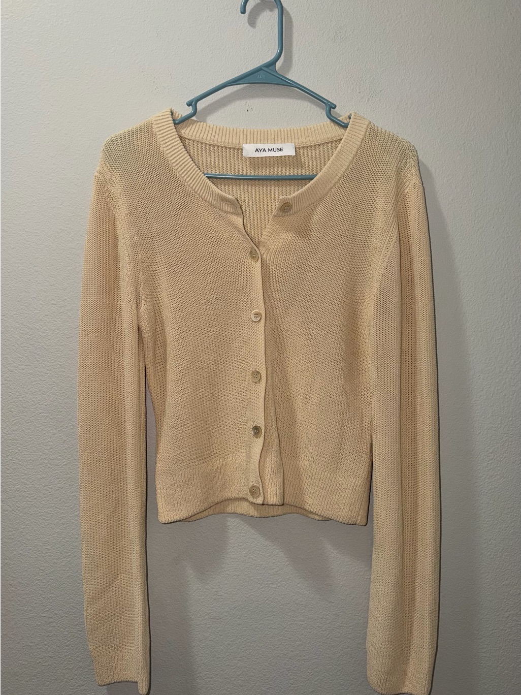 Aya Muse Cotton Blend Cardigan Sweater Long Sleeve Round Neck M Quiet Luxury — image 3 of 8